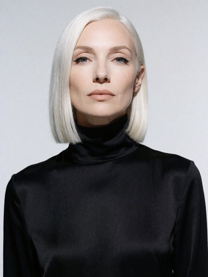 AI-generated high-key glamour portrait with platinum blonde hair and editorial lighting